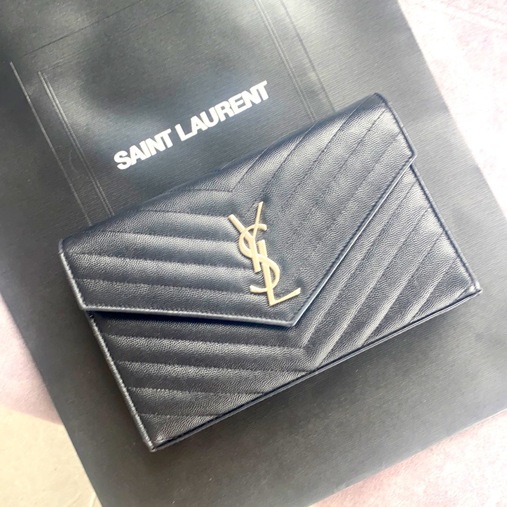Yves Saint Laurent Envelope Bag Small Black and Silver